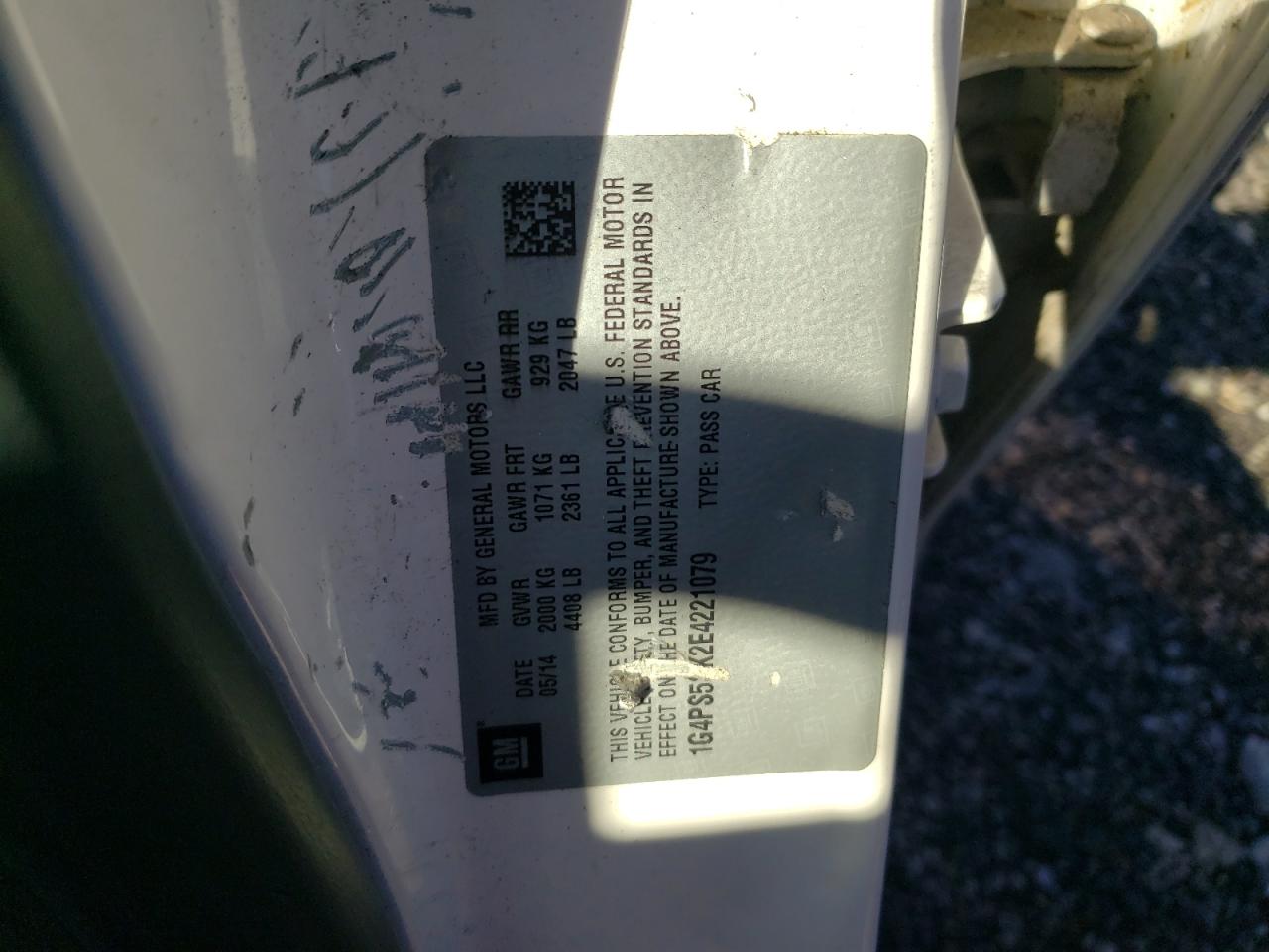 2014 Buick Verano VIN: 1G4PS5SK2E4221079 Lot: 87232325