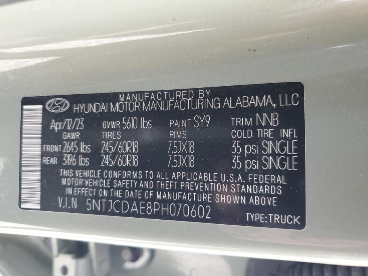 2023 Hyundai Santa Cruz Sel VIN: 5NTJCDAE8PH070602 Lot: 89923655