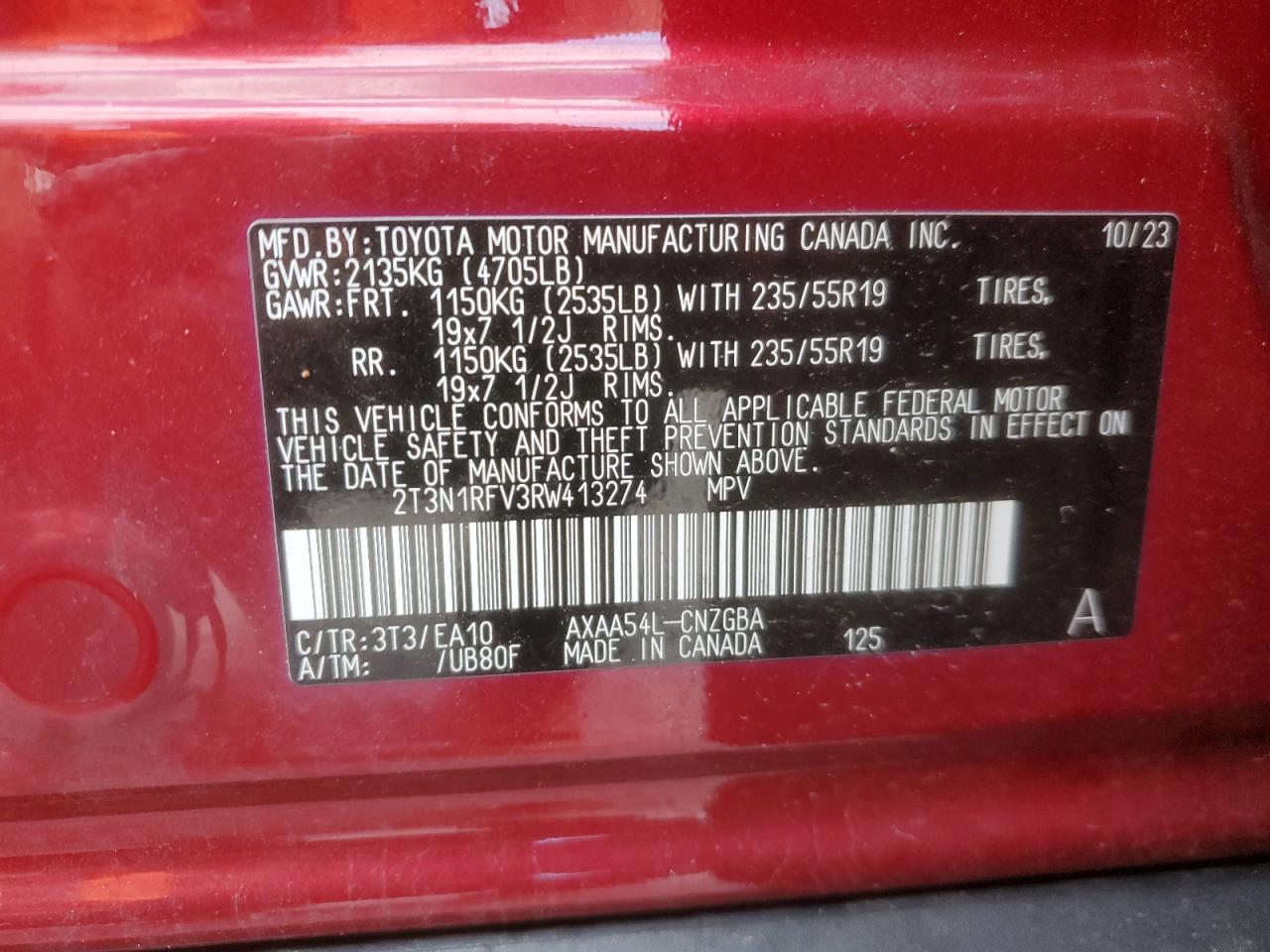 2024 Toyota Rav4 Limited VIN: 2T3N1RFV3RW413274 Lot: 82276115