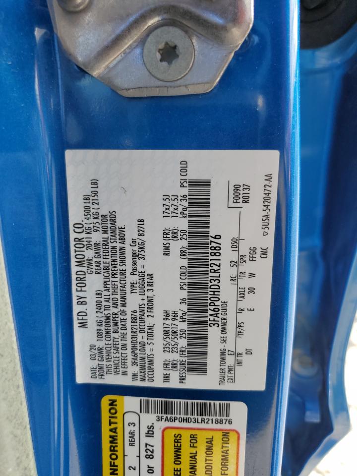 2020 Ford Fusion Se VIN: 3FA6P0HD3LR218876 Lot: 82603525