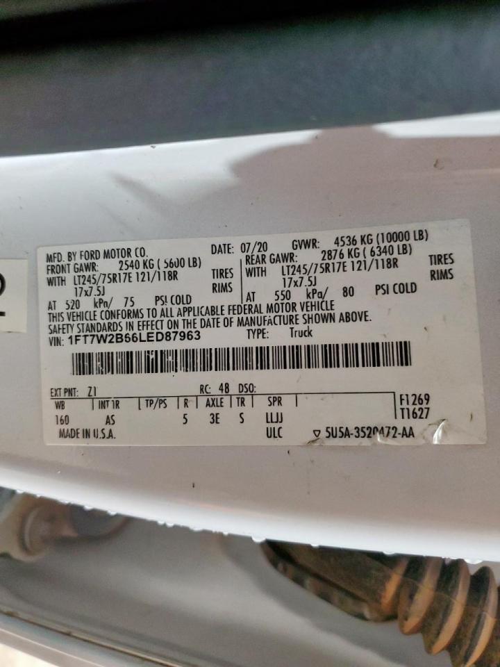 2020 Ford F250 Super Duty VIN: 1FT7W2B66LED87963 Lot: 90506455