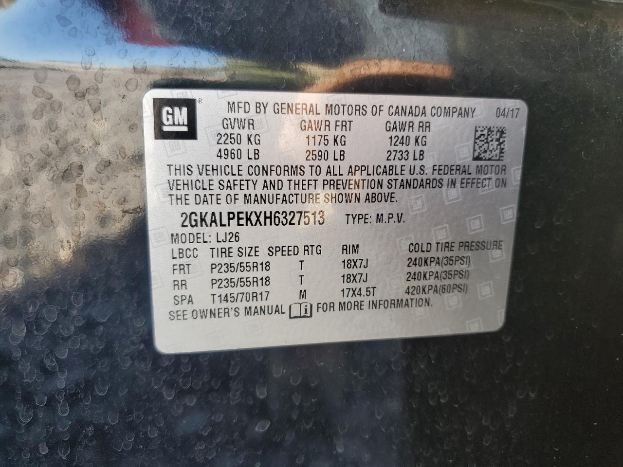 2017 GMC Terrain Slt VIN: 2GKALPEKXH6327513 Lot: 82553385