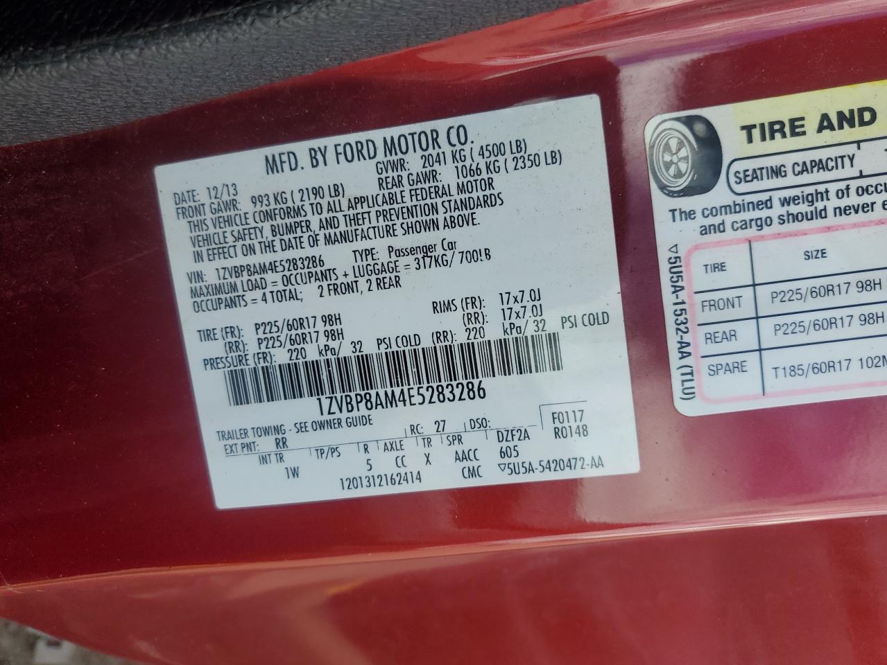 2014 Ford Mustang VIN: 1ZVBP8AM4E5283286 Lot: 85086215