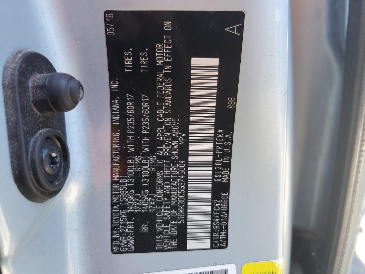 2016 Toyota Sienna Le VIN: 5TDKK3DC5GS745004 Lot: 84778025