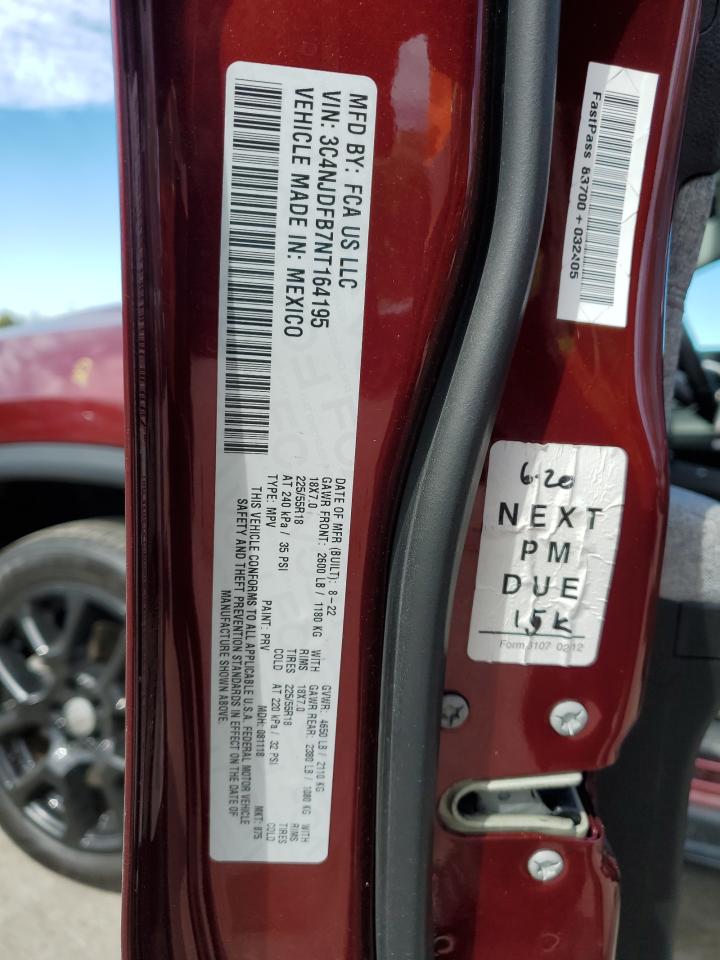 2022 Jeep Compass Latitude Lux VIN: 3C4NJDFB7NT164195 Lot: 85854695