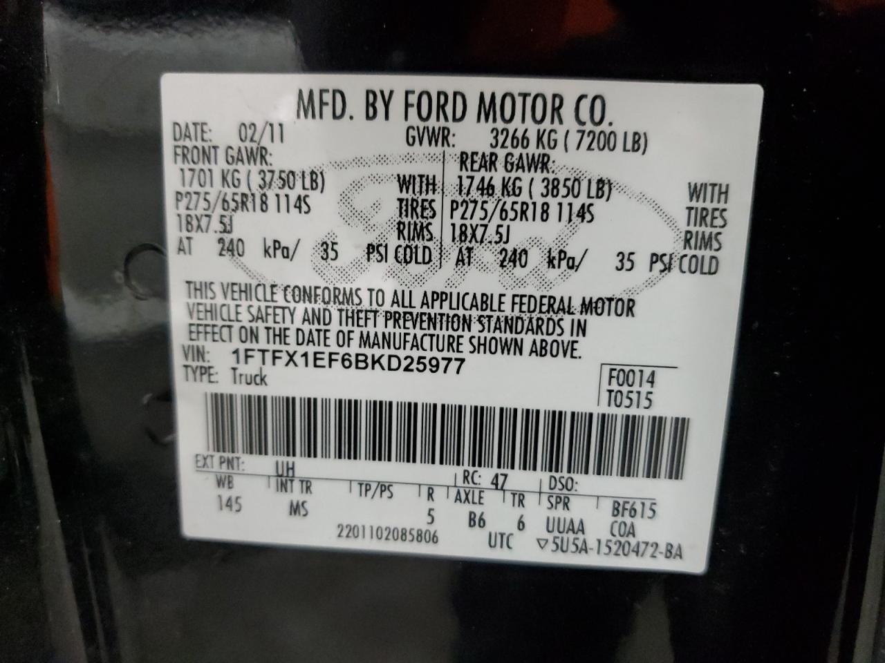 2011 Ford F150 Super Cab VIN: 1FTFX1EF6BKD25977 Lot: 89439155