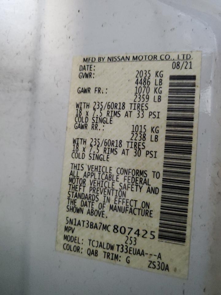 2021 Nissan Rogue Sv VIN: 5N1AT3BA7MC807425 Lot: 87238105