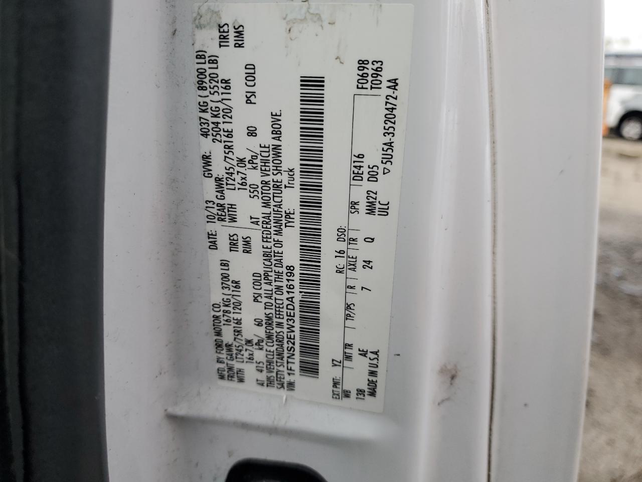 2014 Ford Econoline E250 Van VIN: 1FTNS2EW3EDA16198 Lot: 82525415