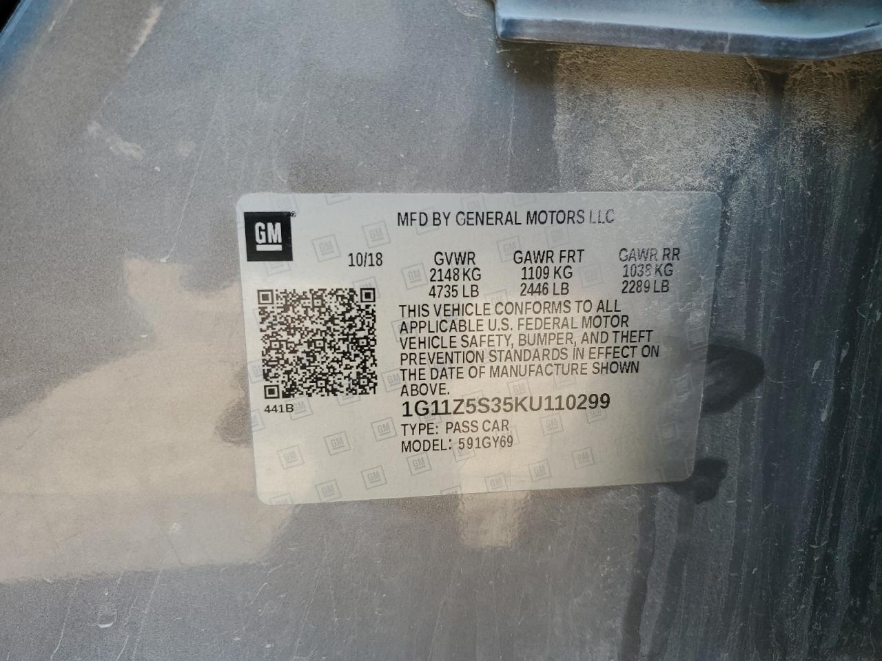2019 Chevrolet Impala Lt VIN: 1G11Z5S35KU110299 Lot: 84937595