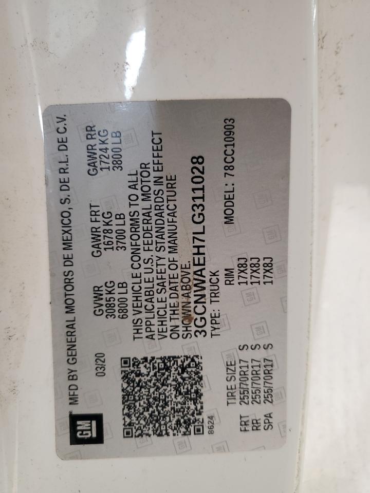 2020 Chevrolet Silverado C1500 VIN: 3GCNWAEH7LG311028 Lot: 85906395