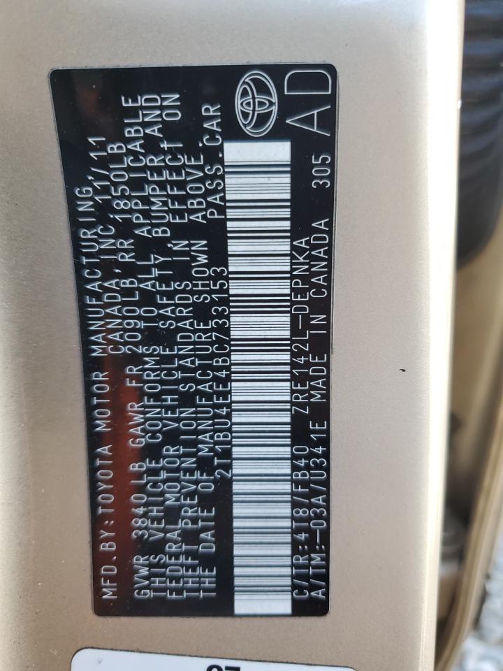 2011 Toyota Corolla Base VIN: 2T1BU4EE4BC733153 Lot: 84658505