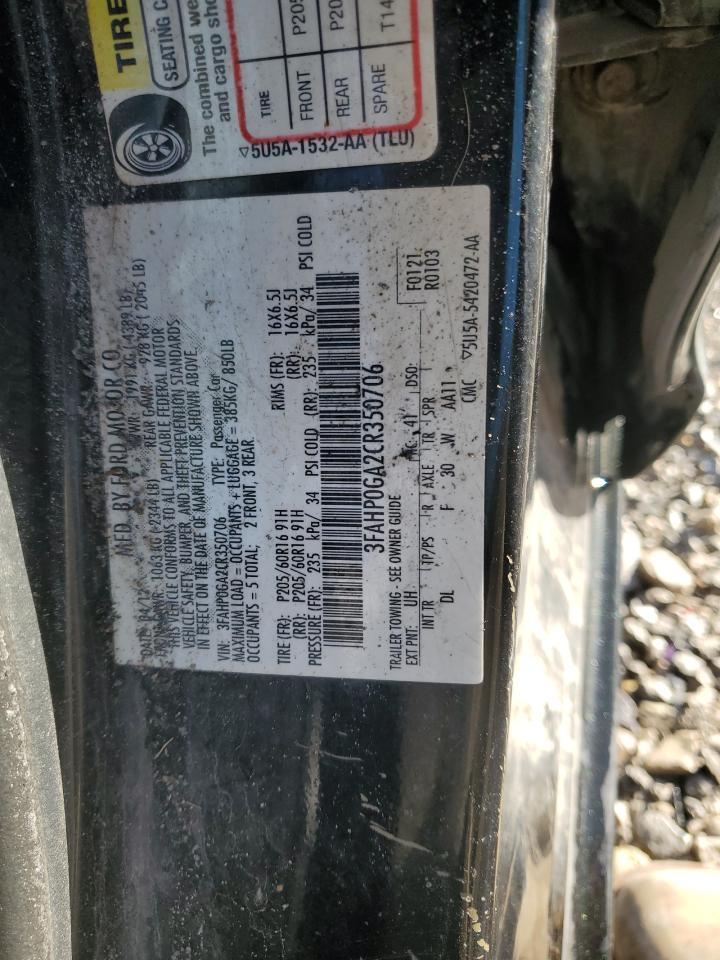 2012 Ford Fusion S VIN: 3FAHP0GA2CR350706 Lot: 89536425