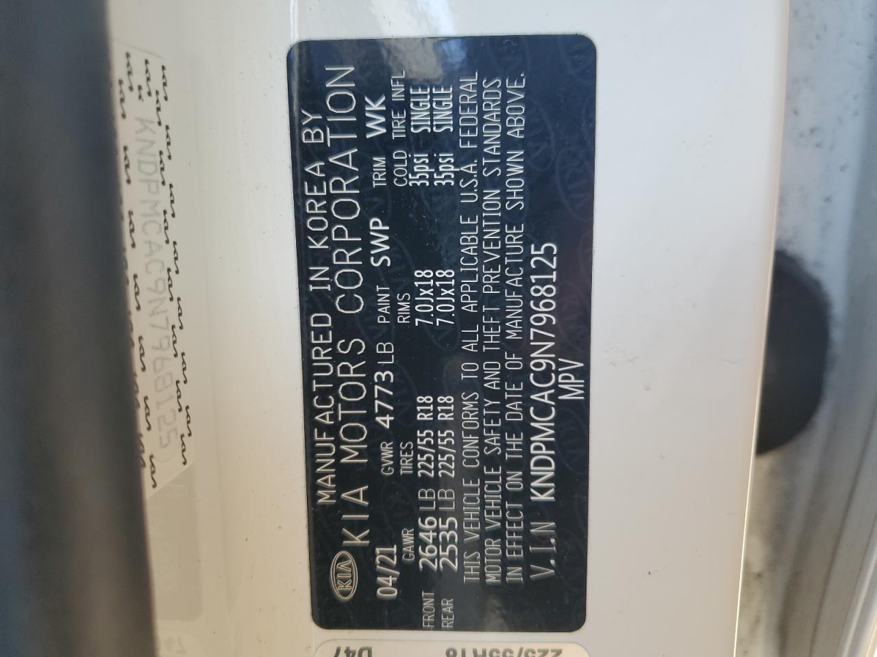 2022 Kia Sportage Lx VIN: KNDPMCAC9N7968125 Lot: 82461795