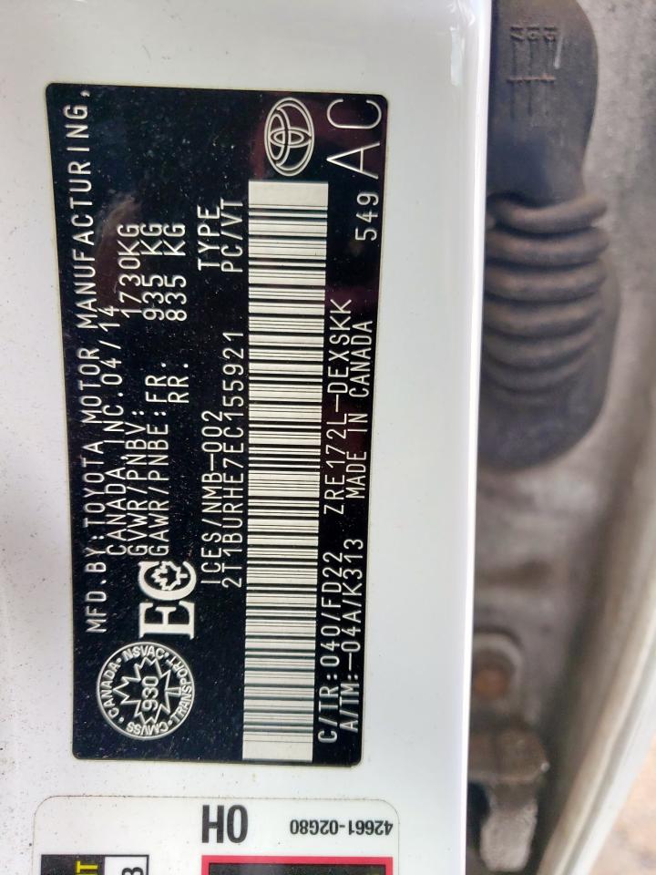 2014 Toyota Corolla L VIN: 2T1BURHE7EC155921 Lot: 82370245