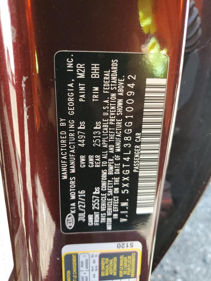 2016 Kia Optima Lx VIN: 5XXGT4L38GG100942 Lot: 82251025