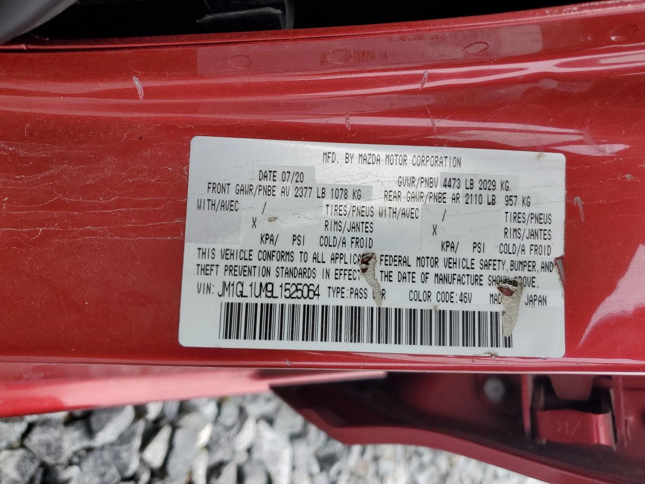 2020 Mazda 6 Sport VIN: JM1GL1UM9L1525064 Lot: 82737045