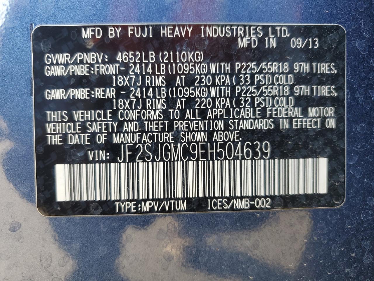 2014 Subaru Forester 2.0Xt Touring VIN: JF2SJGMC9EH504639 Lot: 90500485