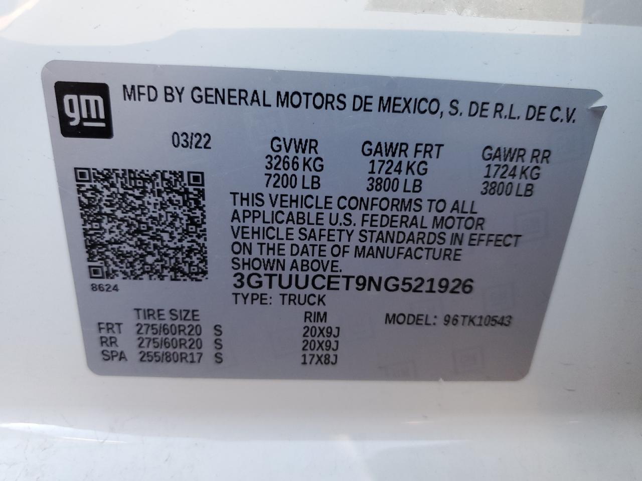 2022 GMC Sierra K1500 Elevation VIN: 3GTUUCET9NG521926 Lot: 84930105