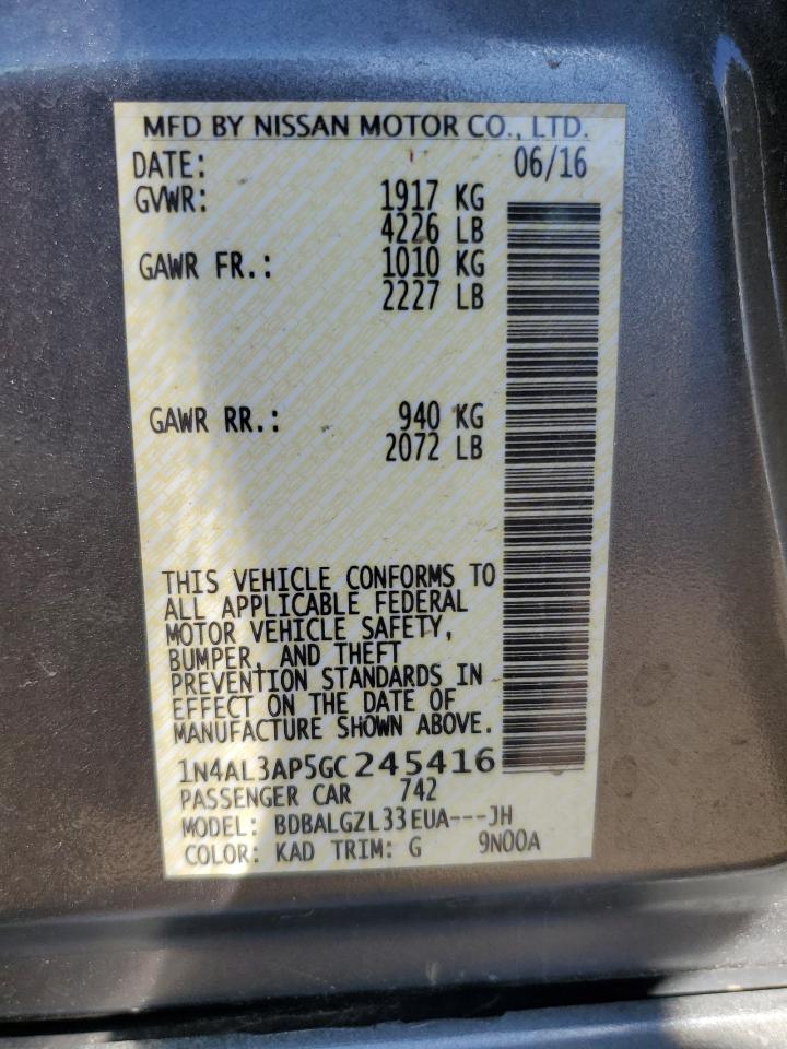 2016 Nissan Altima 2.5 VIN: 1N4AL3AP5GC245416 Lot: 85182955