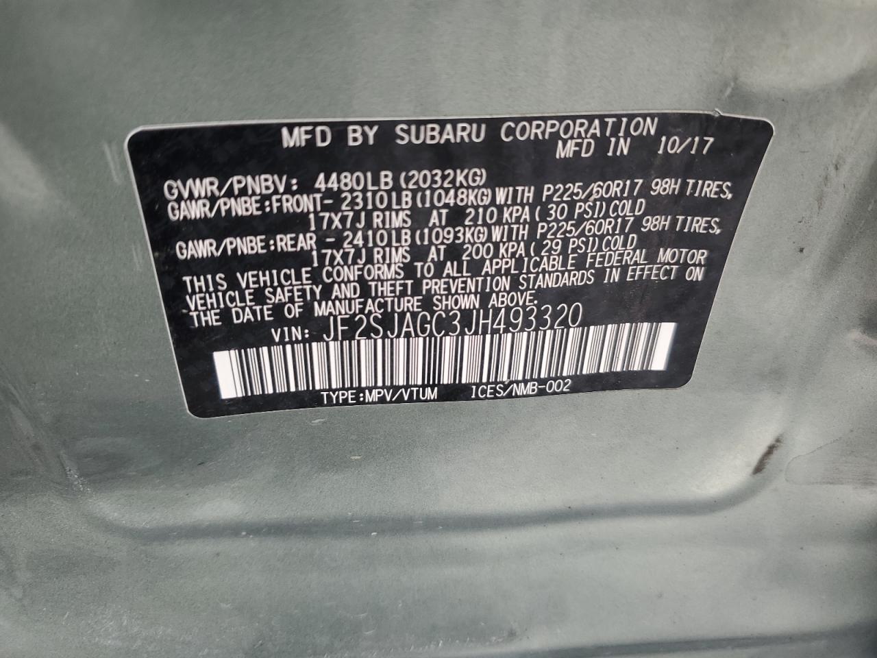 2018 Subaru Forester 2.5I Premium VIN: JF2SJAGC3JH493320 Lot: 84904695