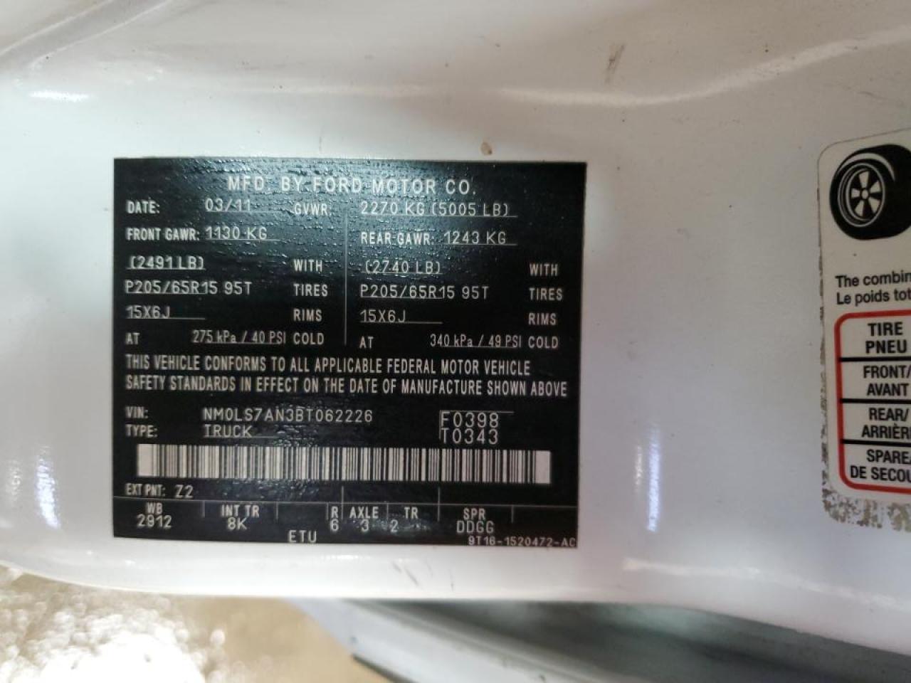 2011 Ford Transit Connect Xl 1 VIN: NM0LS7AN3BT062226 Lot: 87050435