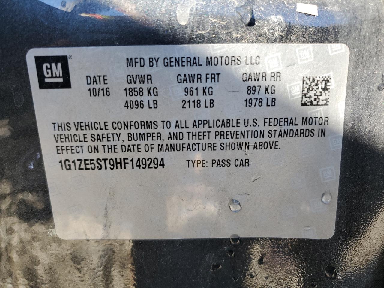 2017 Chevrolet Malibu Lt VIN: 1G1ZE5ST9HF149294 Lot: 85281725