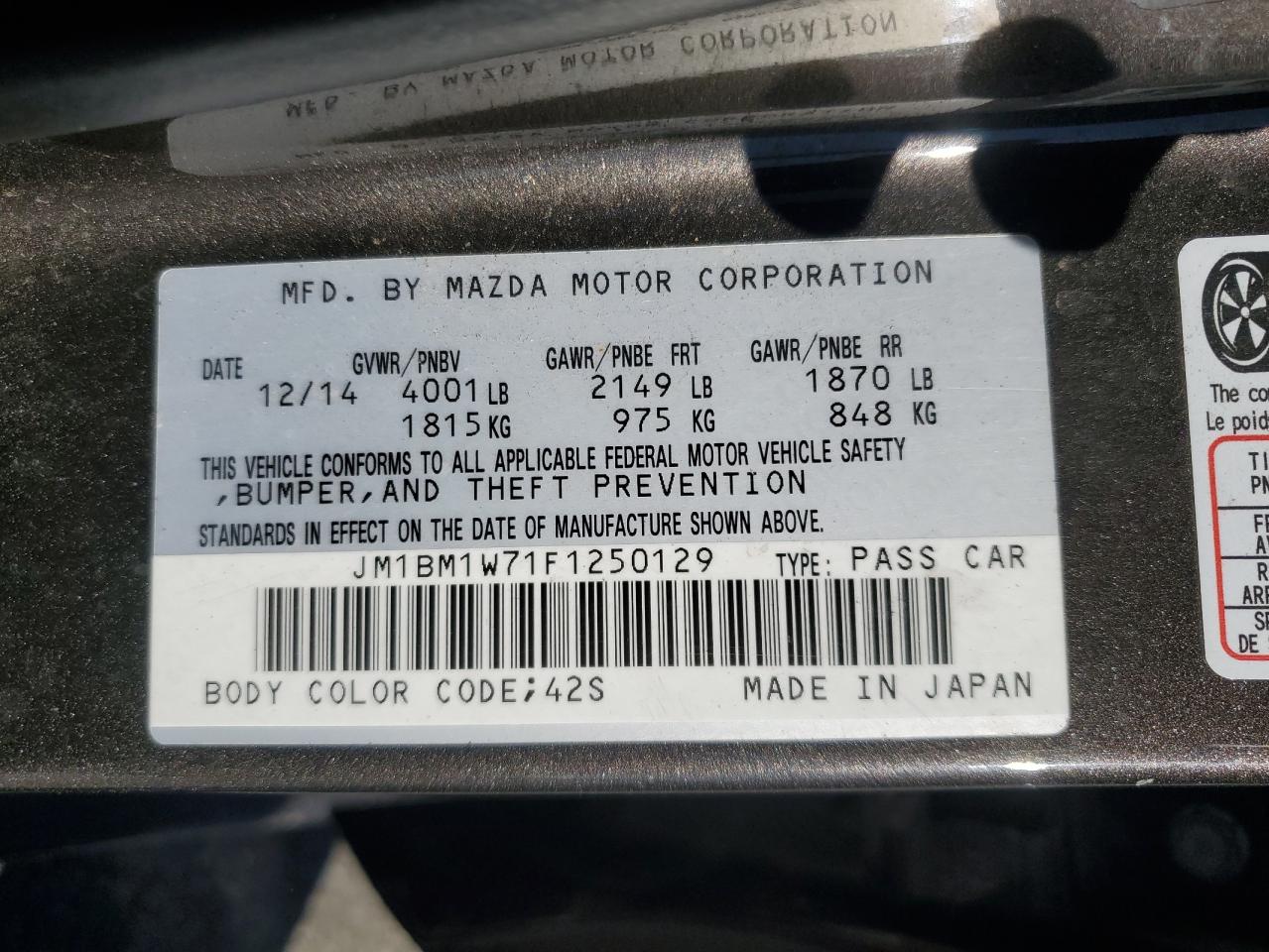 2015 Mazda 3 Grand Touring VIN: JM1BM1W71F1250129 Lot: 87050995