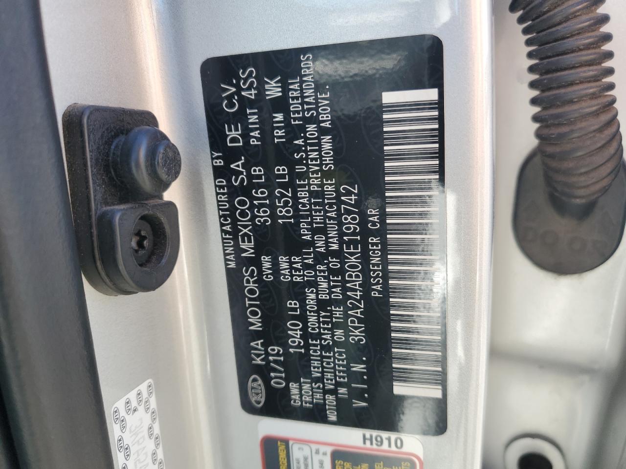 2019 Kia Rio S VIN: 3KPA24AB0KE198742 Lot: 85891165