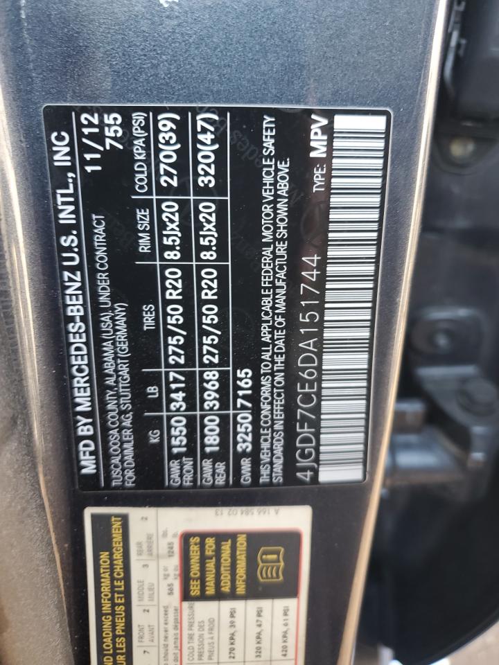 2013 Mercedes-Benz Gl 450 4Matic VIN: 4JGDF7CE6DA151744 Lot: 82477265