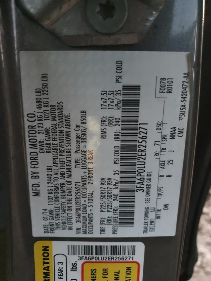 2014 Ford Fusion Se Hybrid VIN: 3FA6P0LU2ER256271 Lot: 87425485