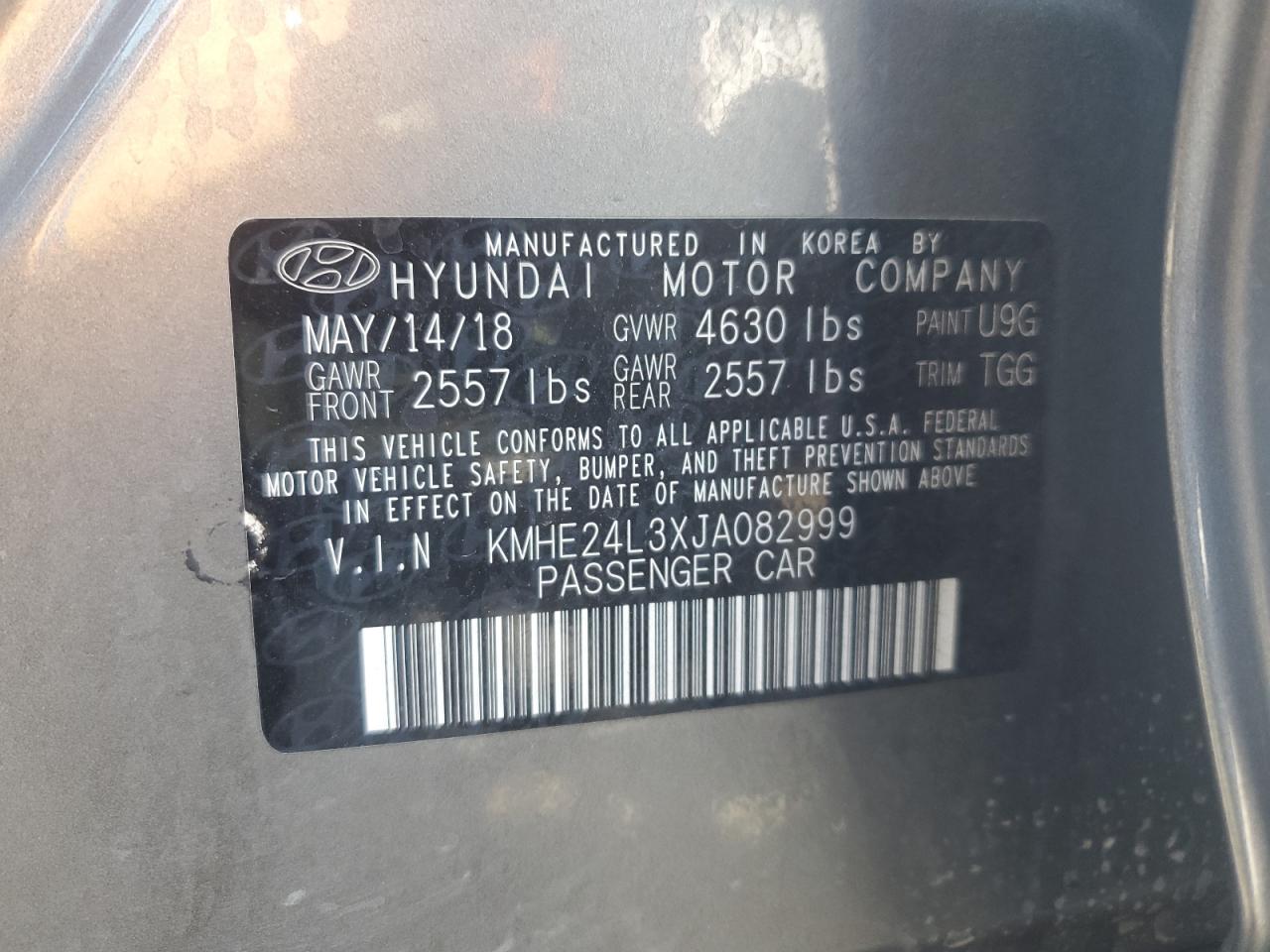 2018 Hyundai Sonata Hybrid VIN: KMHE24L3XJA082999 Lot: 84788455