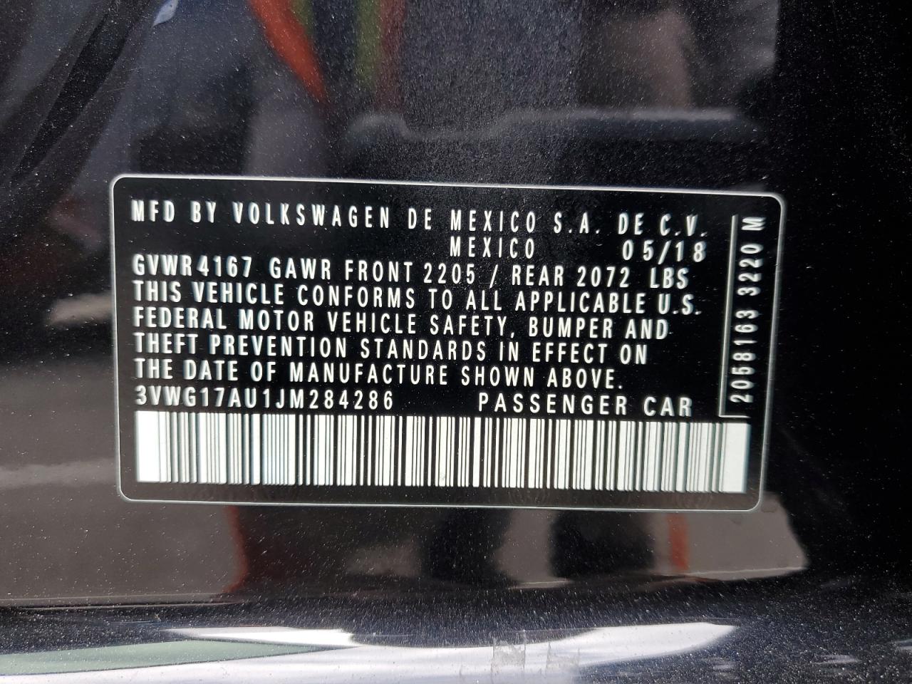 2018 Volkswagen Golf S VIN: 3VWG17AU1JM284286 Lot: 84986585