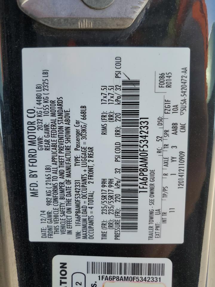 2015 Ford Mustang VIN: 1FA6P8AM0F5342331 Lot: 85495985