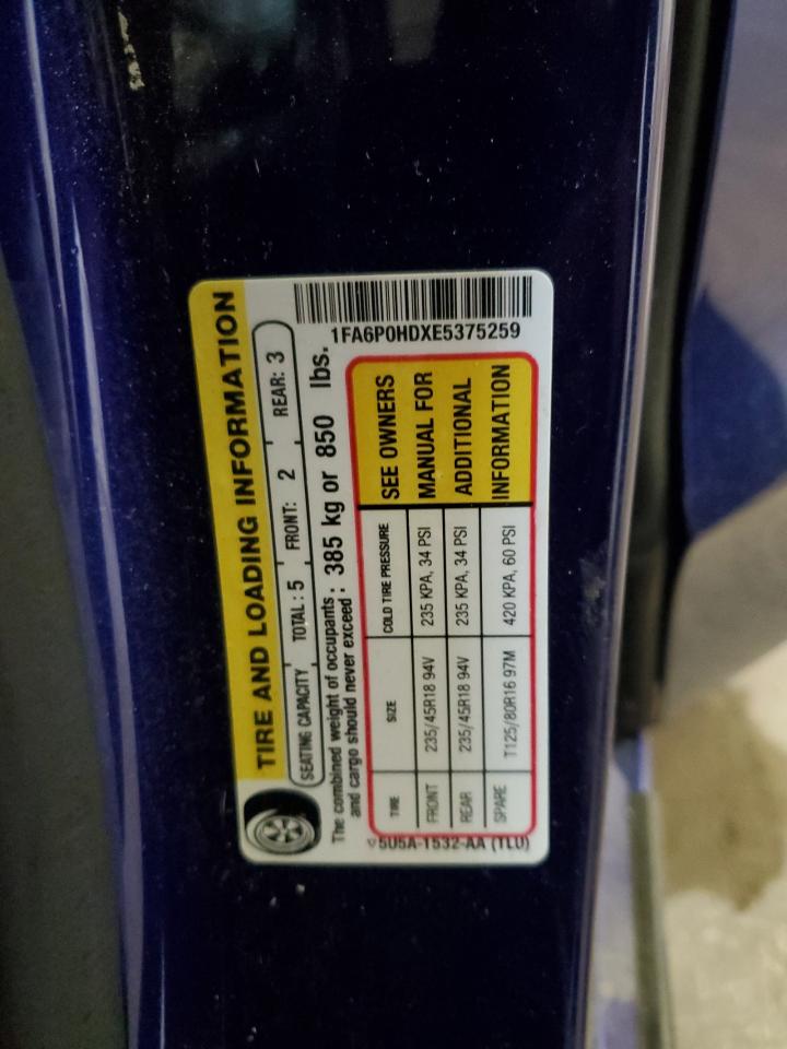 2014 Ford Fusion Se VIN: 1FA6P0HDXE5375259 Lot: 89562065