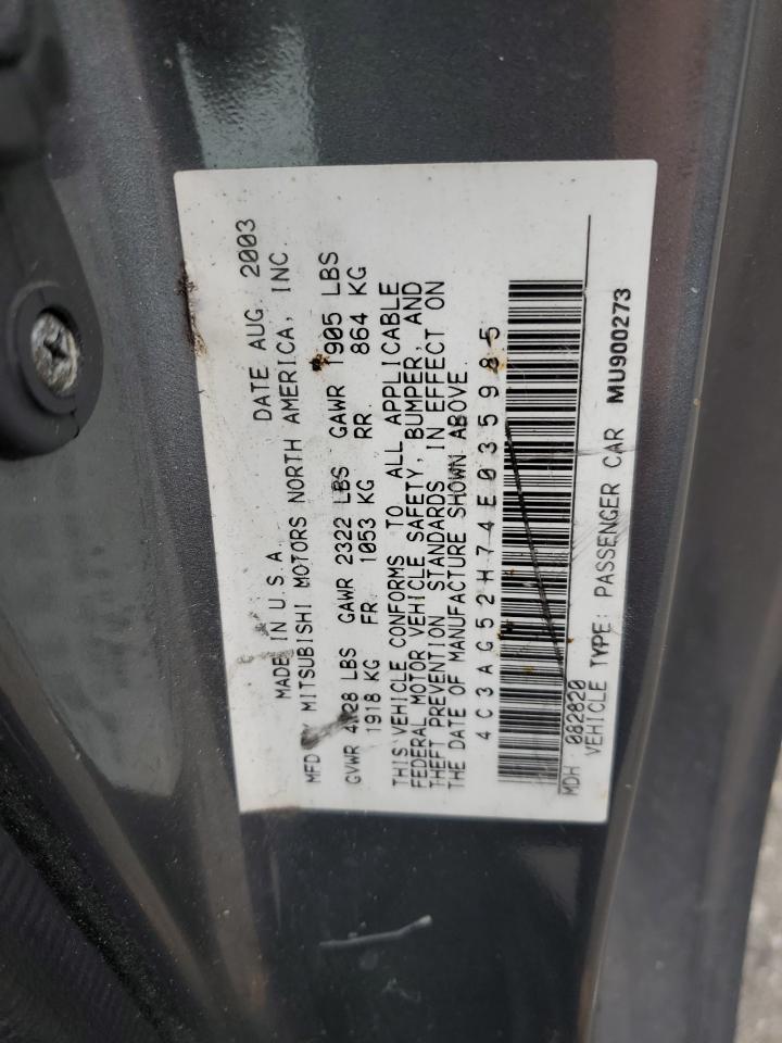 2004 Chrysler Sebring Limited VIN: 4C3AG52H74E035985 Lot: 90073765