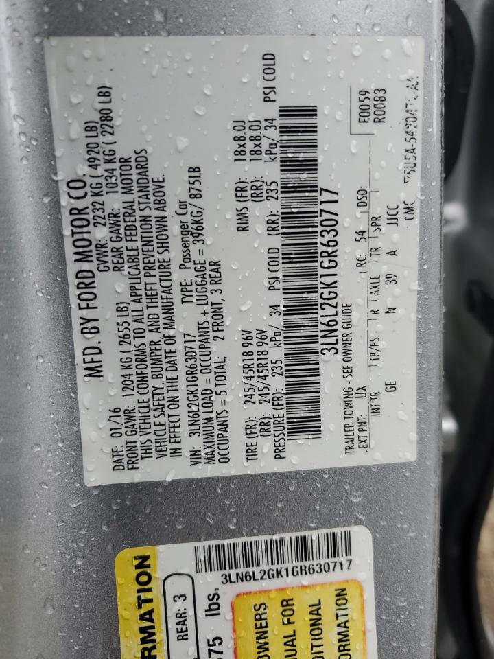 2016 Lincoln Mkz VIN: 3LN6L2GK1GR630717 Lot: 85574925