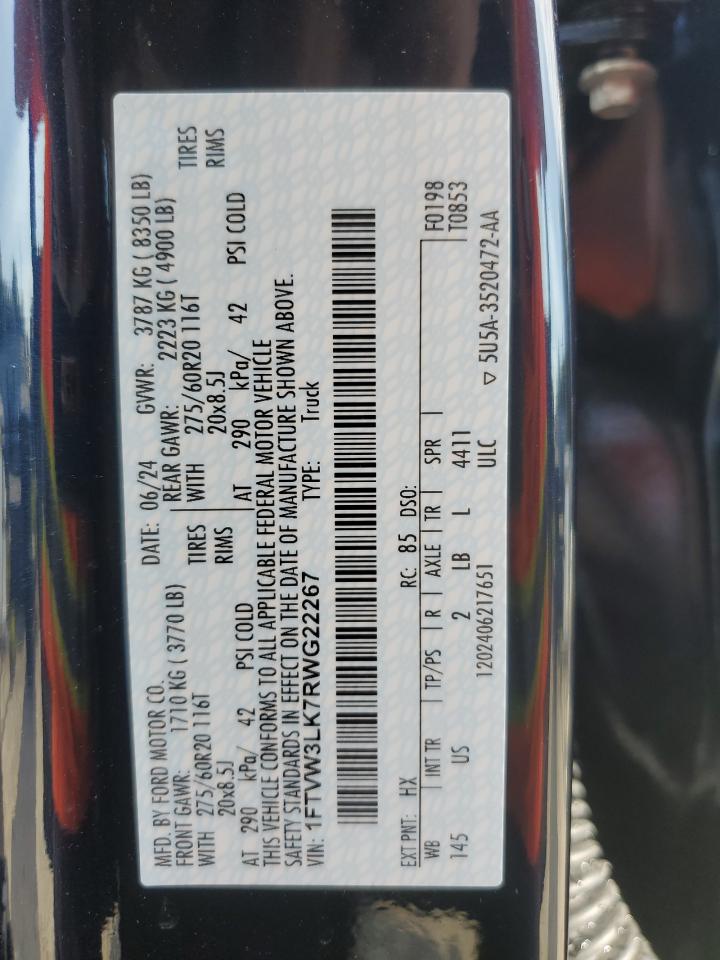 2024 Ford F150 Lightning Xlt VIN: 1FTVW3LK7RWG22267 Lot: 89636815