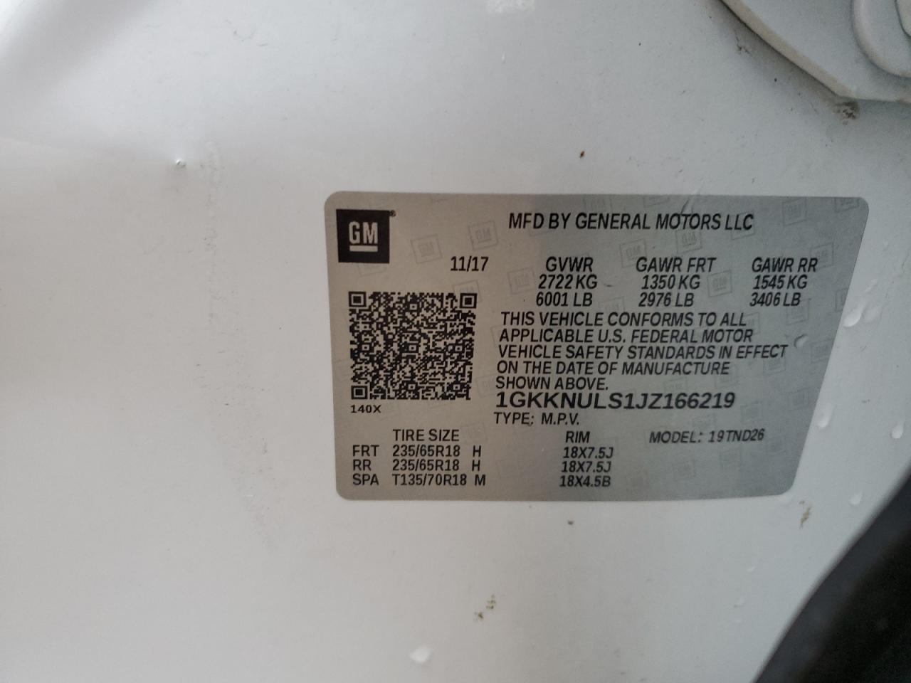 2018 GMC Acadia Slt-1 VIN: 1GKKNULS1JZ166219 Lot: 90408615