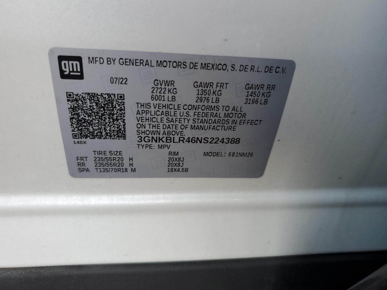 2022 Chevrolet Blazer Premier VIN: 3GNKBLR46NS224388 Lot: 81941535