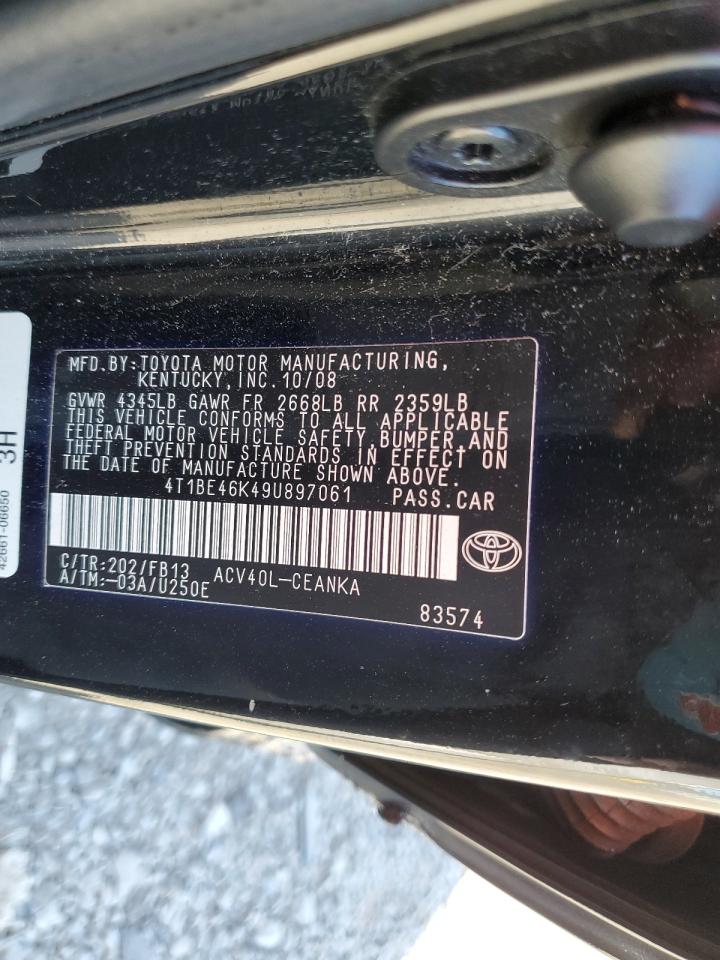 2009 Toyota Camry Base VIN: 4T1BE46K49U897061 Lot: 85526245