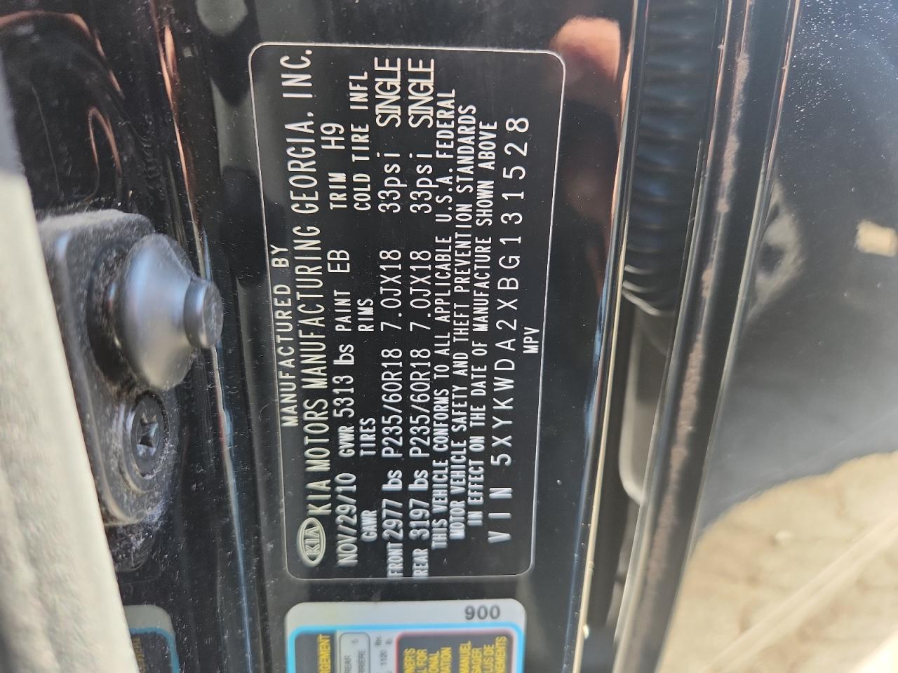 2011 Kia Sorento Sx VIN: 5XYKWDA2XBG131528 Lot: 80752515