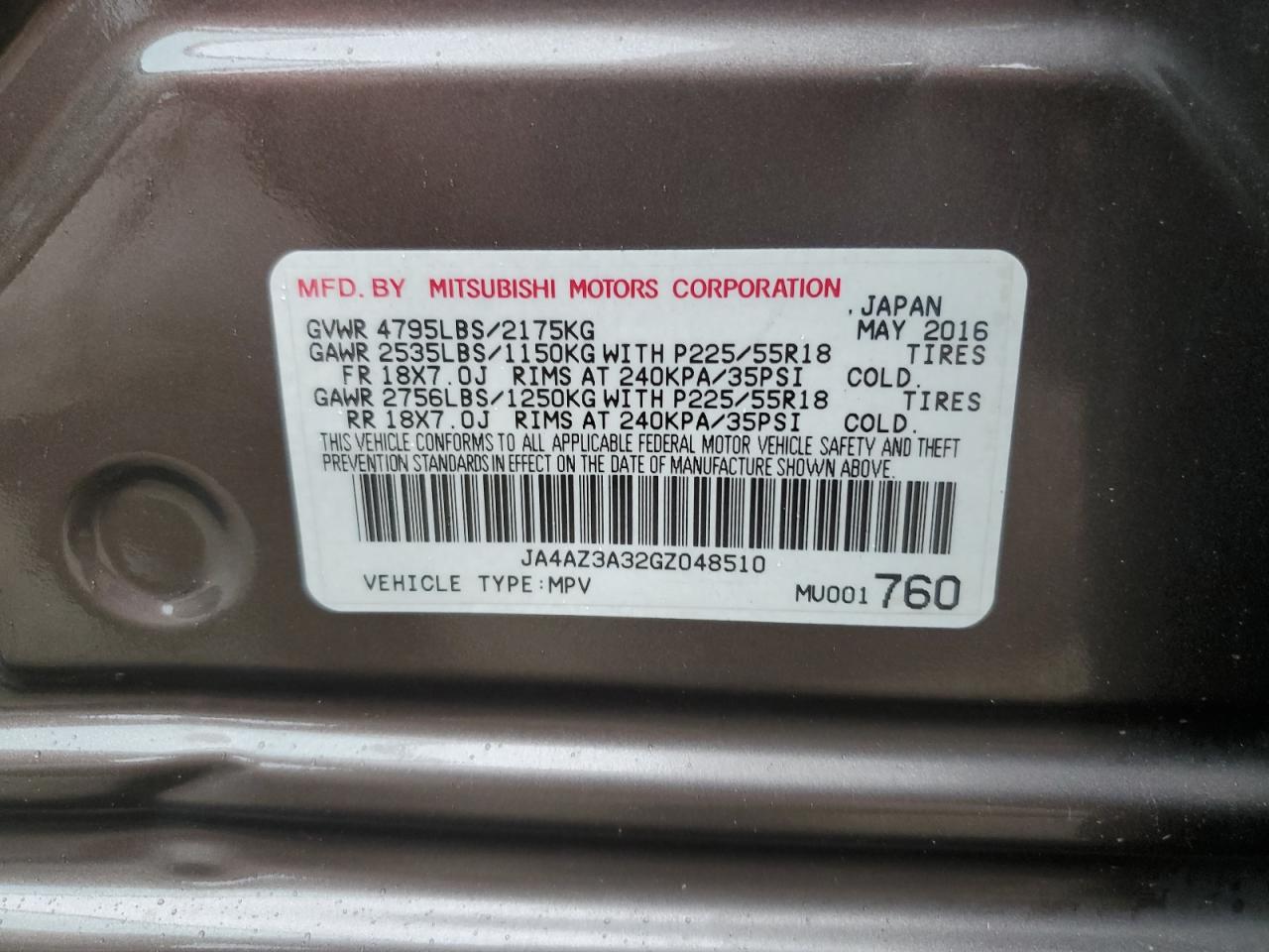 2016 Mitsubishi Outlander Se VIN: JA4AZ3A32GZ048510 Lot: 82391375