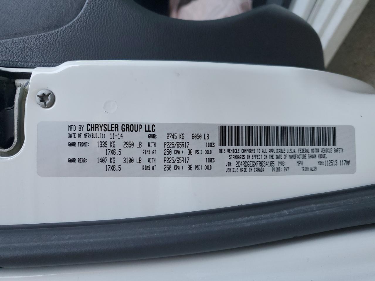 2015 Dodge Grand Caravan R/T VIN: 2C4RDGEGXFR634165 Lot: 86266705