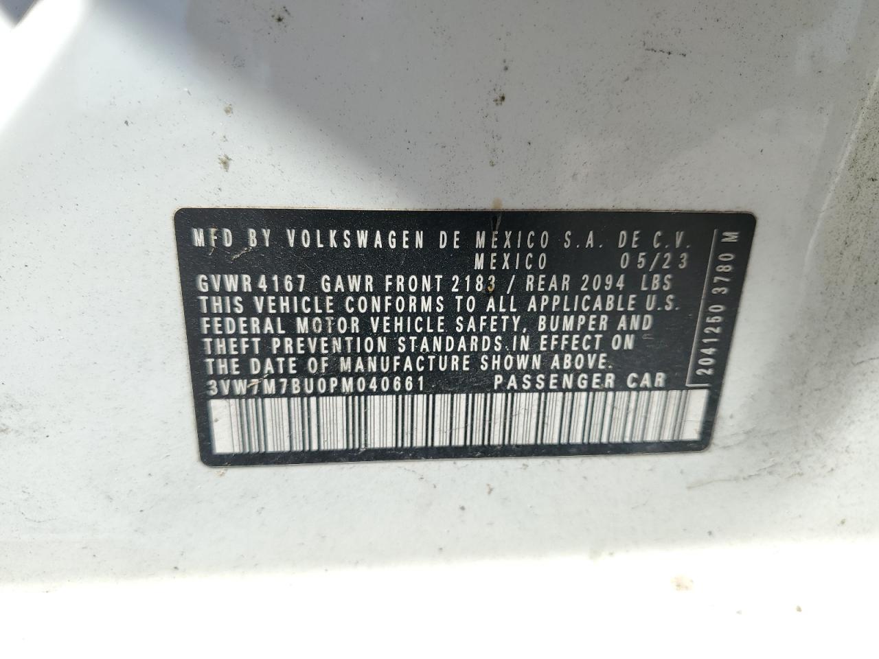 2023 Volkswagen Jetta Se VIN: 3VW7M7BU0PM040661 Lot: 85932015