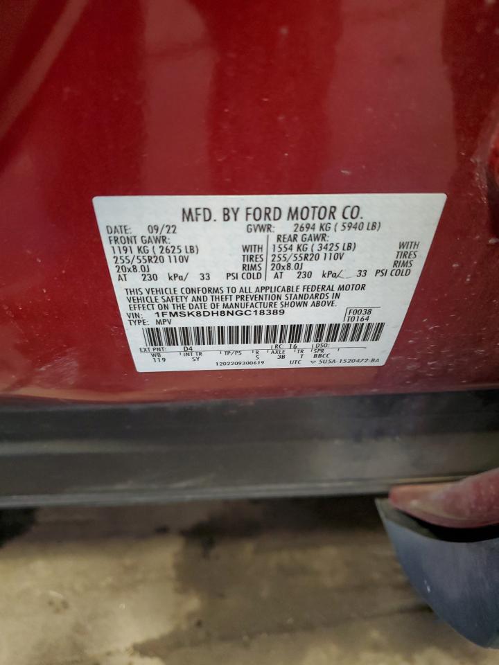 2022 Ford Explorer Xlt VIN: 1FMSK8DH8NGC18389 Lot: 84727275