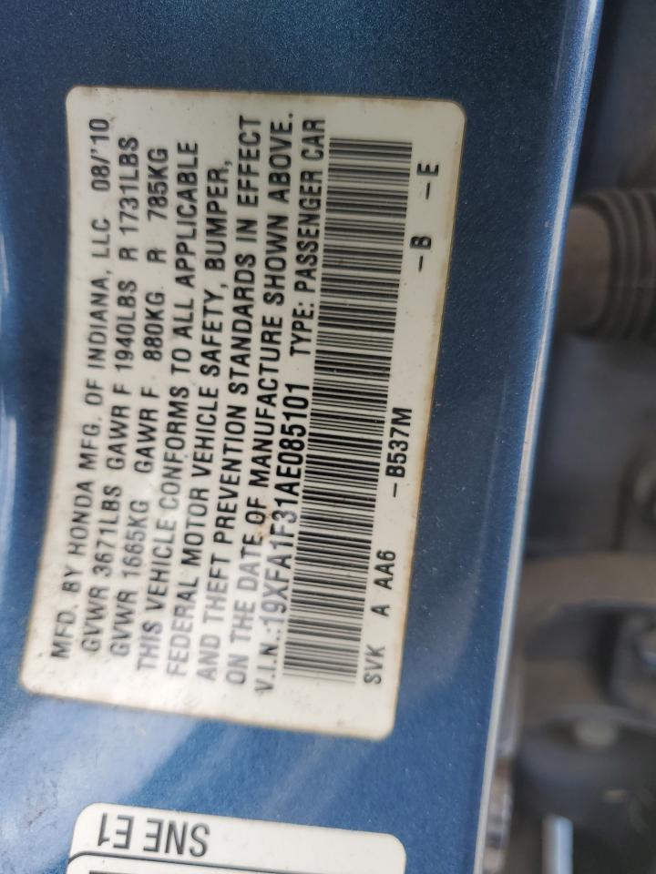 2010 Honda Civic Vp VIN: 19XFA1F31AE085101 Lot: 84818815