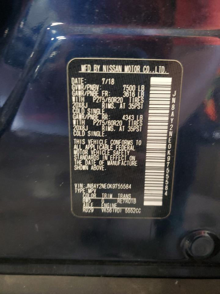 2019 Nissan Armada Platinum VIN: JN8AY2NE0K9755584 Lot: 85513655