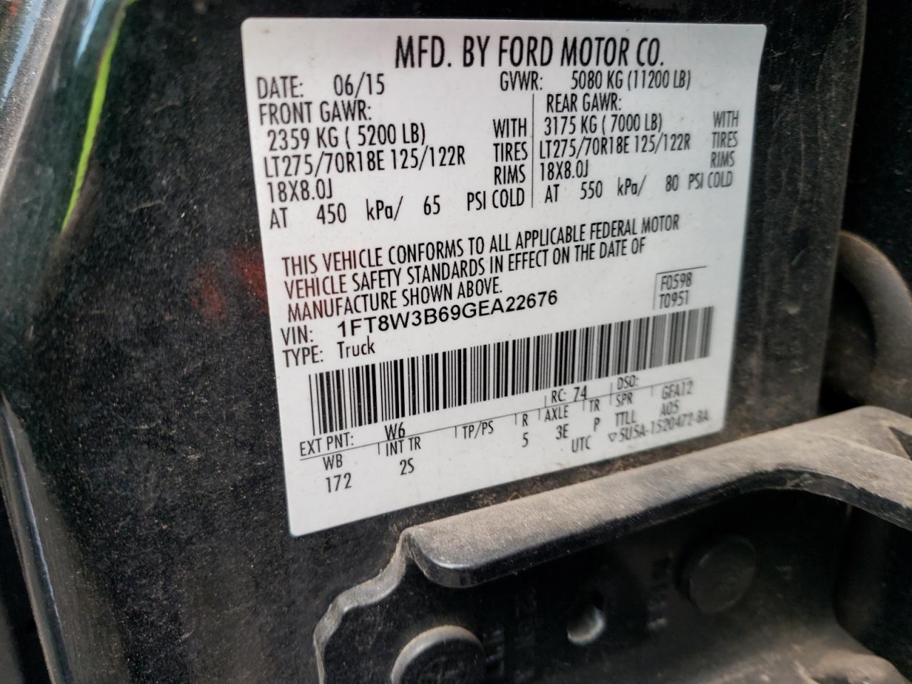 2016 Ford F350 Super Duty VIN: 1FT8W3B69GEA22676 Lot: 84598705
