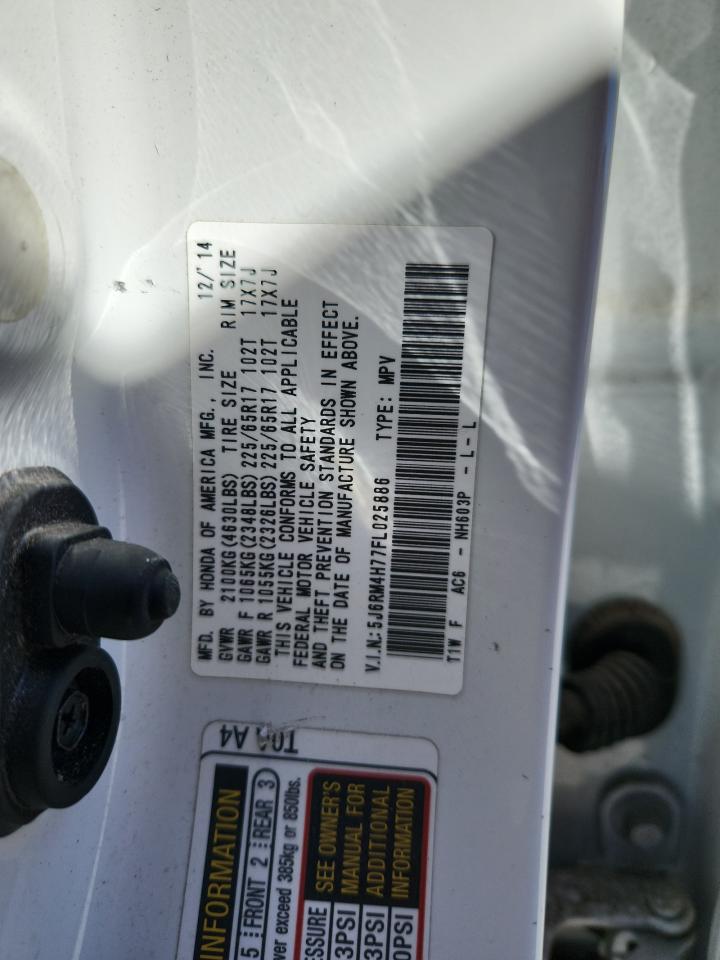 2015 Honda Cr-V Exl VIN: 5J6RM4H77FL025886 Lot: 84581535