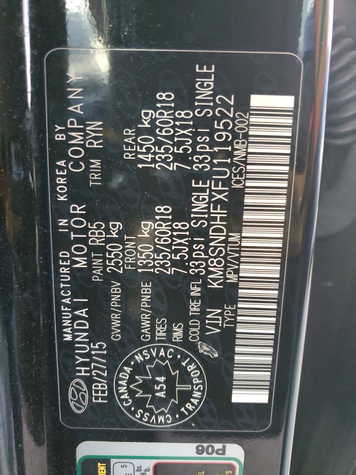 2015 Hyundai Santa Fe Gls VIN: KM8SNDHFXFU119522 Lot: 89482095